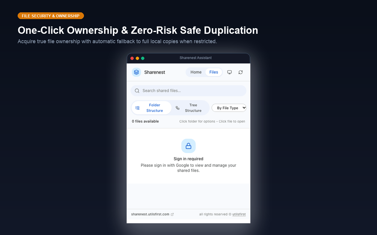 One click ownership transfer and safe copy duplication interface